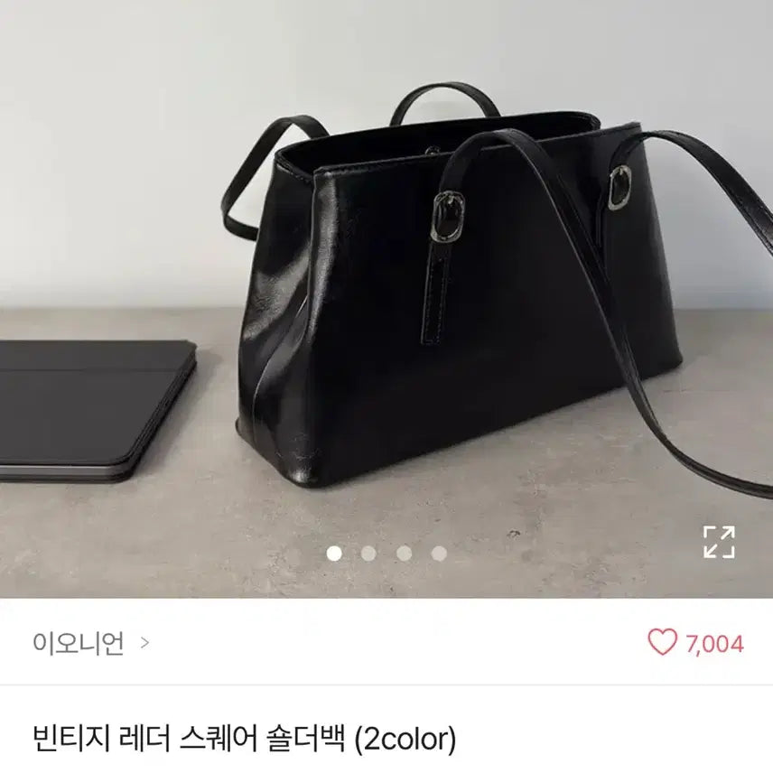[BUNJANG] EONYAN Vintage Leather Square Shoulder Bag Black / 이오니언 빈티지 레더 스퀘어 숄더백 가방 블랙 검정