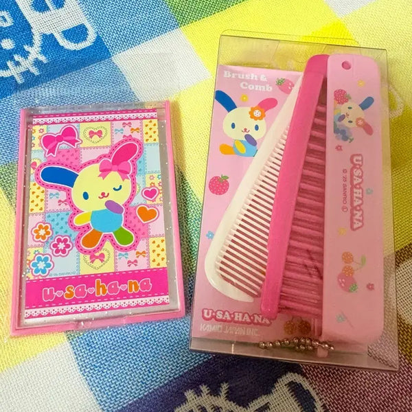 [BUNJANG] Sanrio Usahana Mini Mirror & Double Comb Set - Pink / 산리오 우사하나 미니거울 + 이중빗 세트 - 핑크