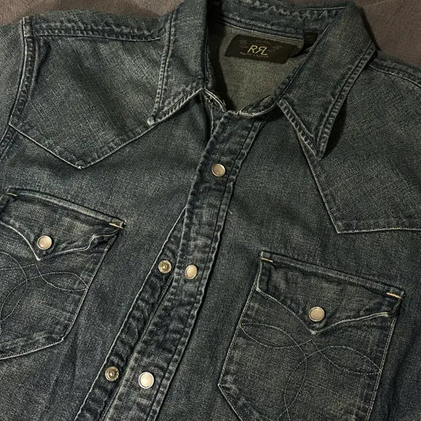 [BUNJANG] RRL Double RL Denim Western Shirt Dark Wash / [M] RRL 더블알엘 데님 웨스턴 셔츠 다크워시