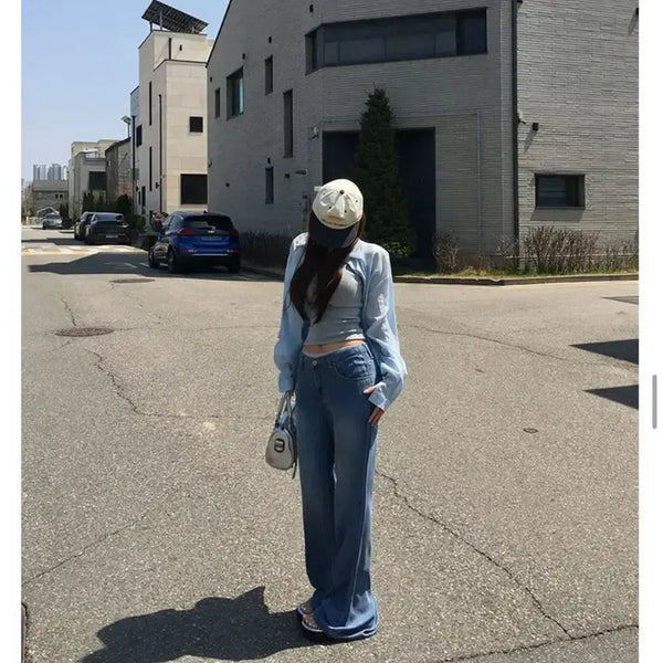 [BUNJANG] Holly Made Silky Tencel Semi-Wide Denim Pants (Medium Blue, S) / 홀리 made 실키 텐셀 세미로우 데님 팬츠 중청 s size