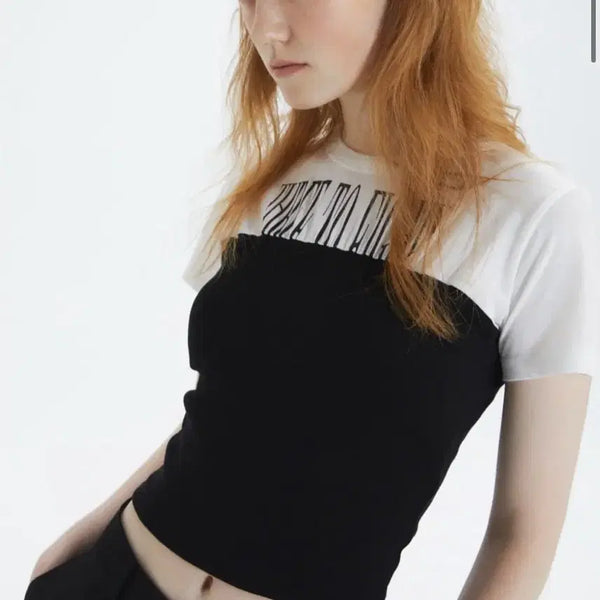 [BUNJANG] 328 Layered Tube Top T-Shirt / 쓰리투에이티 레이어드 튜브탑 반팔 티셔츠