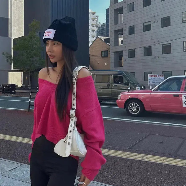 [BUNJANG] Pale J  V-Neck Knit Hot Pink / 페일제이드 브이넥 니트 핫핑크