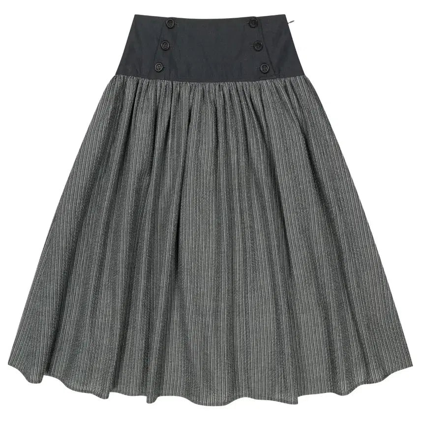 [BUNJANG] KOSEIO Double Button Stripe Skirt Black / 코이세이오 더블 버튼 스트라이프 스커트 블랙 1사이즈