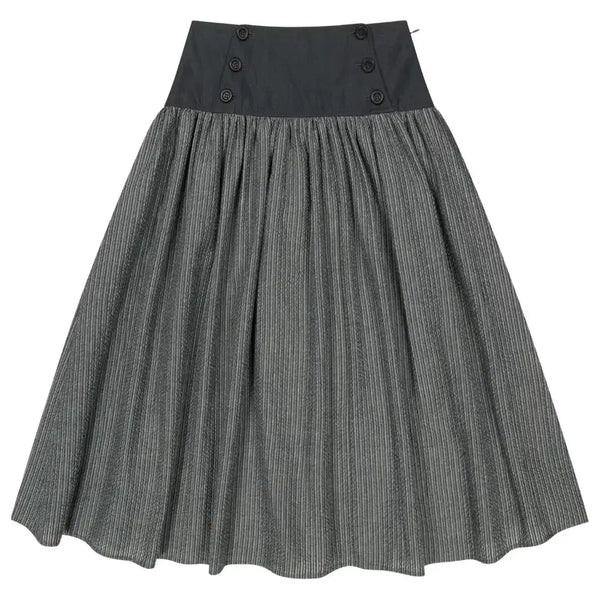 [BUNJANG] KOSEIO Double Button Stripe Skirt Black / 코이세이오 더블 버튼 스트라이프 스커트 블랙 1사이즈