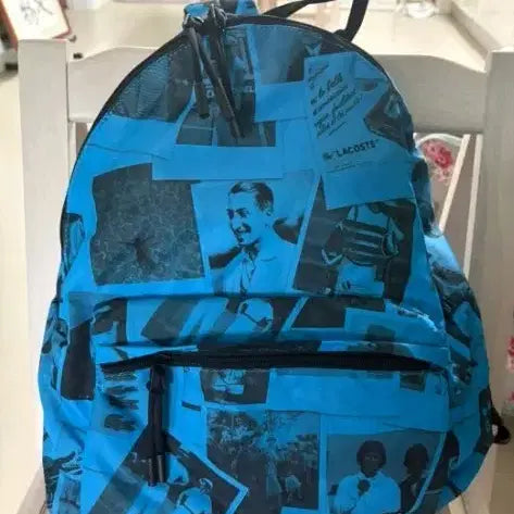 [BUNJANG] Lacoste Blue Backpack Polaroid Collage Pattern / 라코스테 백팩 블루 폴로라이드 콜라주 패턴