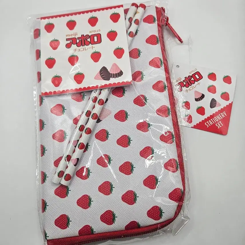 [BUNJANG] Meiji Apollo Strawberry Pattern Pencil Pouch Set / 새제품)메이지 아폴로 연필 파우치 세트 / 100% 일본정품 직수입