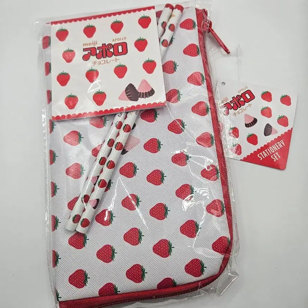 [BUNJANG] Meiji Apollo Strawberry Pattern Pencil Pouch Set / 새제품)메이지 아폴로 연필 파우치 세트 / 100% 일본정품 직수입
