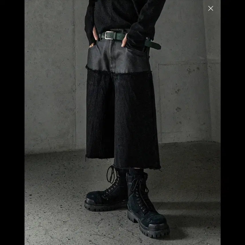 [BUNJANG] Lowering Lad Layered Carbon Bermuda Denim Pants Black / 로어링라드 레이어드 카본 버뮤다 데님 팬츠 블랙(새상품)
