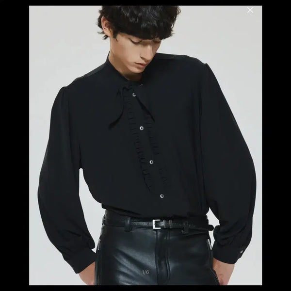 [BUNJANG] Vintage Bow Tie Ruffle Placket Blouse Black / 언티지 보우 타이 러플 플래킷 블라우스(블랙)(새상품)