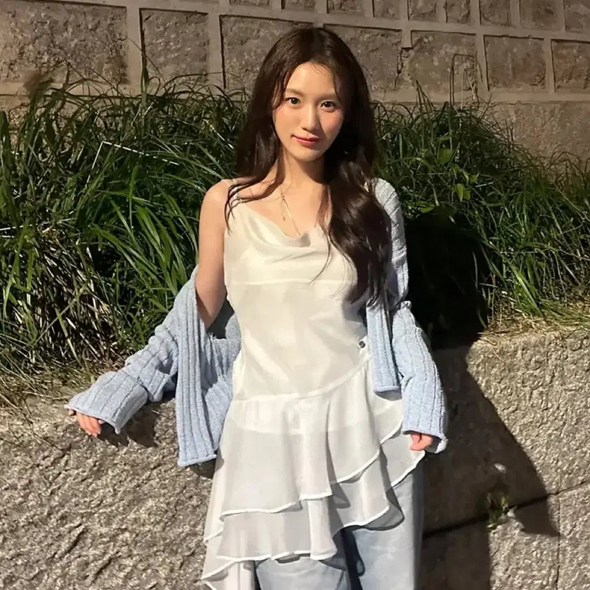 [BUNJANG] Edawool Drape Shirring Layered Blouse Dress / 어다울 드레이프 셔링 레이어드 블라우스 원피스