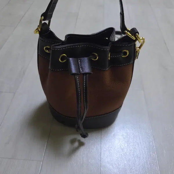 [BUNJANG] Brown Color Block Drawstring Bag / 브라운  배색 복조리백