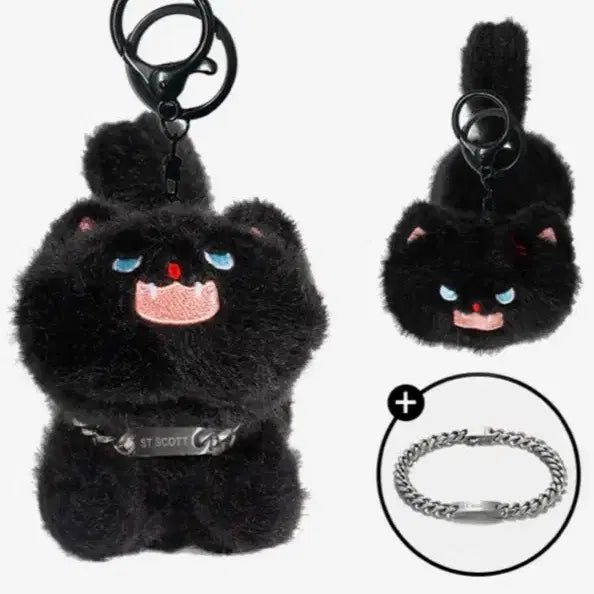 [BUNJANG] Saint Scott London Black Cat Keychain & Chain Bracelet Set / [새상품]세인트스코트런던 검은 고양이 키링 + 체인 팔찌