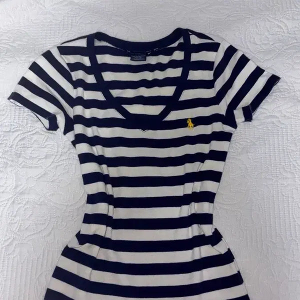 [BUNJANG] Polo Ralph Lauren Women's Striped V-Neck T-Shirt / 폴로 여성 스트라이프 브이넥 반팔