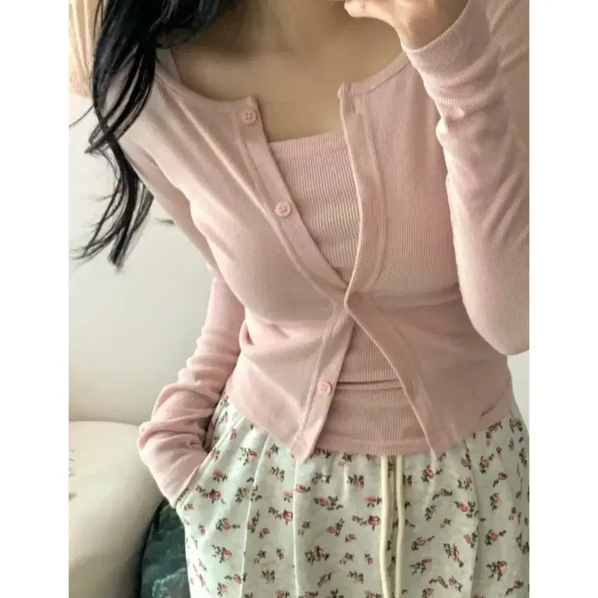 [BUNJANG] FOU NINE Buttercream Cardigan and Camisole Set / 포우나인 버터크림 세트 가디건 나시 세트