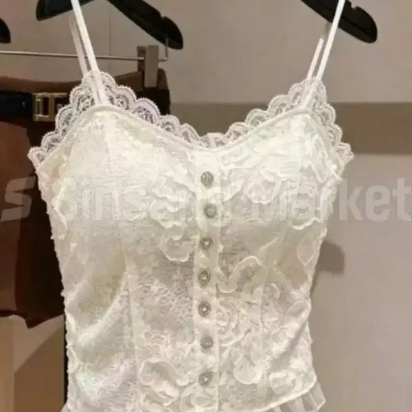 [BUNJANG] Yuko Lace Cap Camisole Girly Feminine Sexy Cute Lovely Summer / [당일발송] 유코 레이스 캡 나시 갸루 페미닌 섹시 큐티 러블리 여름