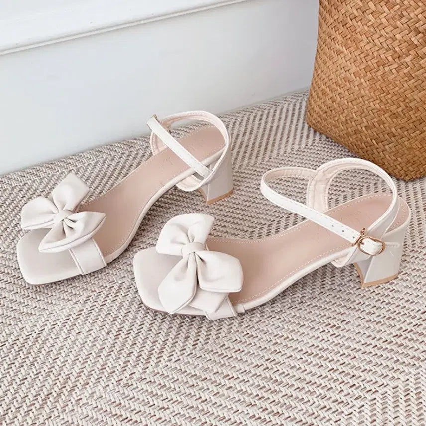 [BUNJANG] Ably Ribbon Strap Sandals Ivory 6cm 225 / 에이블리 리본 스트랩 샌들 아이보리 6cm 225