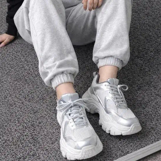 [BUNJANG] Silver Chunky Platform Sneakers / 키높이 실버 어글리 스니커즈 판매합니다