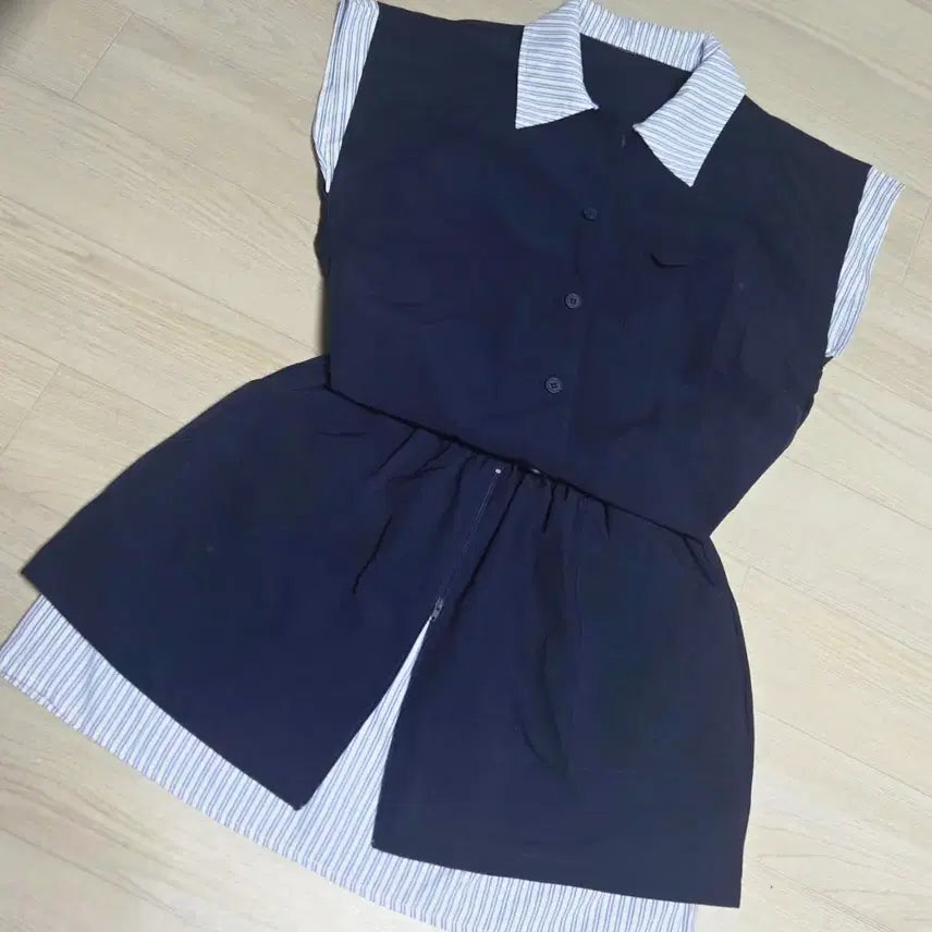 [BUNJANG] Navy Stripe Shirt and Skirt Two-Piece Set / 네이비 스트 셔츠, 스커트 투피스