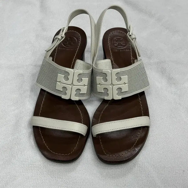 [BUNJANG] Tory Burch Women's Leather Heeled Sandals - Brown/White, 245mm / 토리버치 구두 샌들 245mm