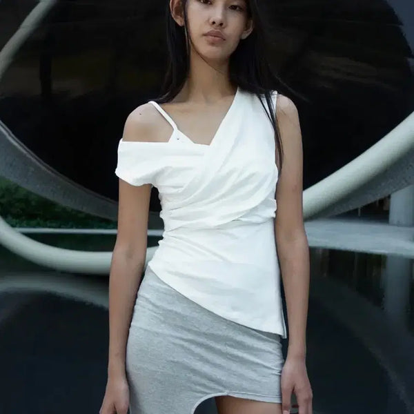 [BUNJANG] Cerric Drape Cross Sleeveless Top White / Cerric DRAPE CROSS SLEEVELESS / WHITE 슬리브리스