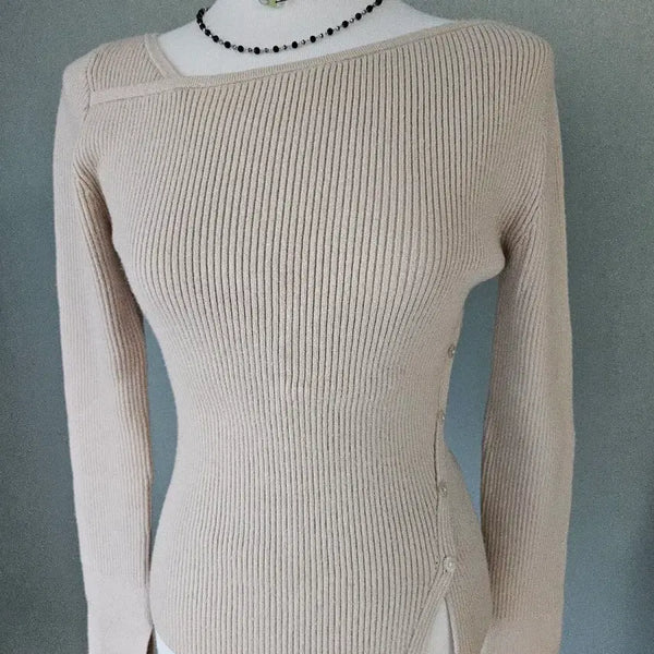 [BUNJANG] MIXXO Beige Ribbed Button Knit / 미쏘 베이지색 골지 단추 니트