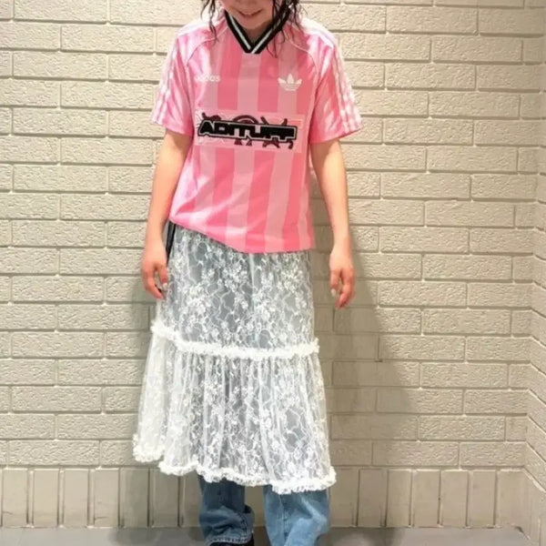 [BUNJANG] Adidas Originals Beads Football Jersey V-Neck Short Sleeve T-Shirt True Pink L / 아디다스 오리지널 비즈 풋볼 저지 브이넥 반팔 티셔츠 트루 핑크L