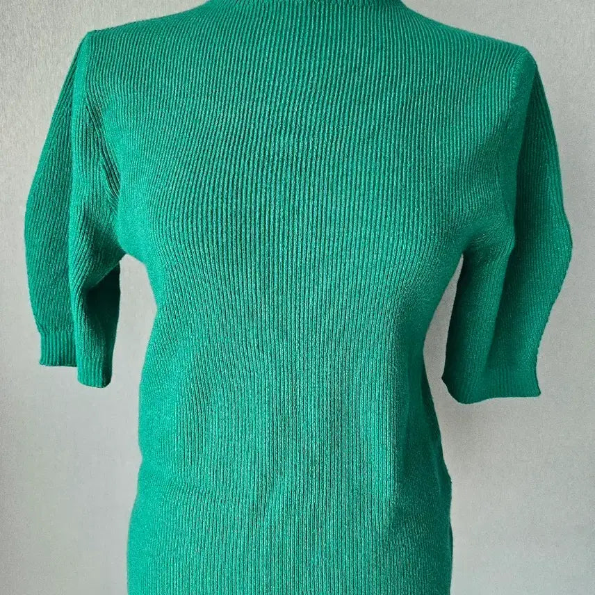 [BUNJANG] MIXXO Green Ribbed Short Sleeve Knit Top / 미쏘 초록색 골지 반팔 니트