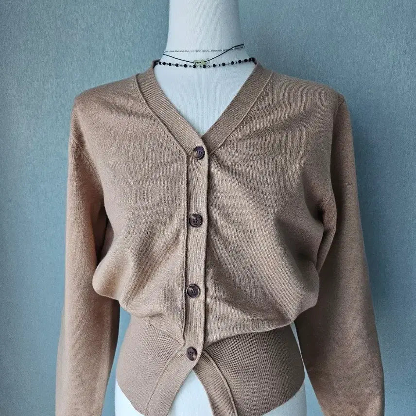 [BUNJANG] General Brown Color Basic V-Neck Cardigan / 제너럴 브라운 컬러 기본 가디건