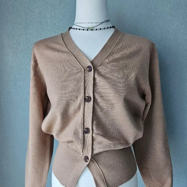 [BUNJANG] General Brown Color Basic V-Neck Cardigan / 제너럴 브라운 컬러 기본 가디건