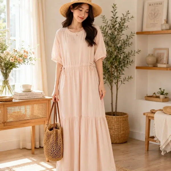 [BUNJANG] Plastic Island Chiffon Long Dress Beige / 플라스틱 아일랜드 쉬폰 원피스 베이지
