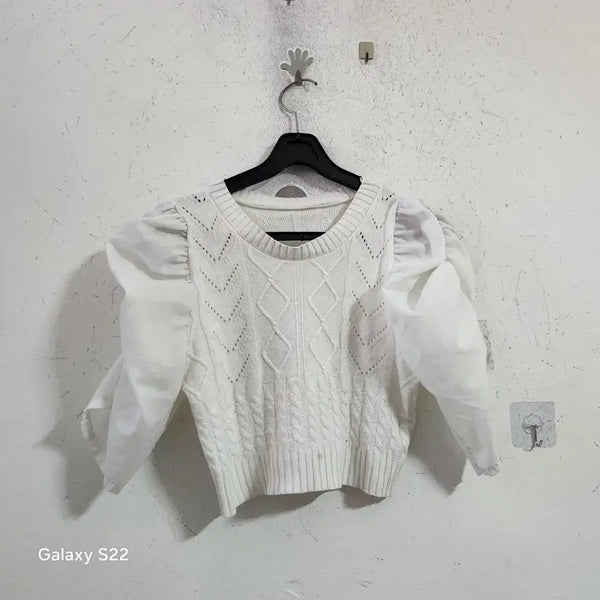 [BUNJANG] White Puff Sleeve Knit / 화이트 퍼프 소매 니트