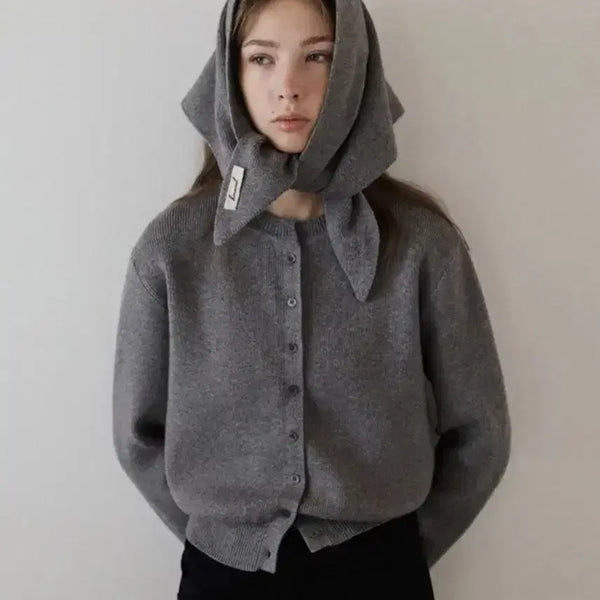 [BUNJANG] Hane Grey Cardigan + Kerchief Set / 하네 회색 가디건+커치프 세트 (새상품, 원가 56,000원)