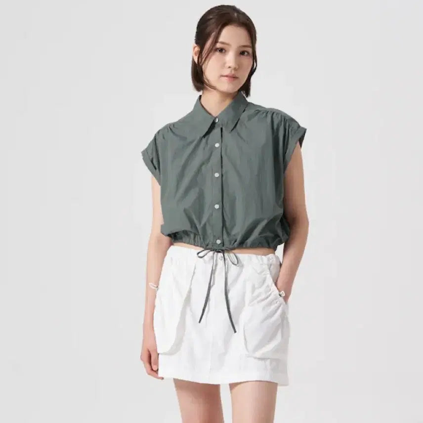 [BUNJANG] 8seconds Khaki Sleeveless Blouson Shirt / 에잇세컨즈 블루종 셔츠 카키 민소매 슬리브리스