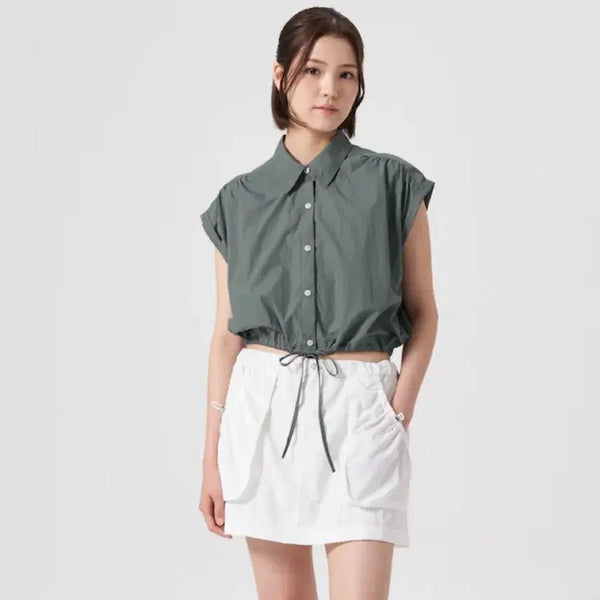 [BUNJANG] 8seconds Khaki Sleeveless Blouson Shirt / 에잇세컨즈 블루종 셔츠 카키 민소매 슬리브리스