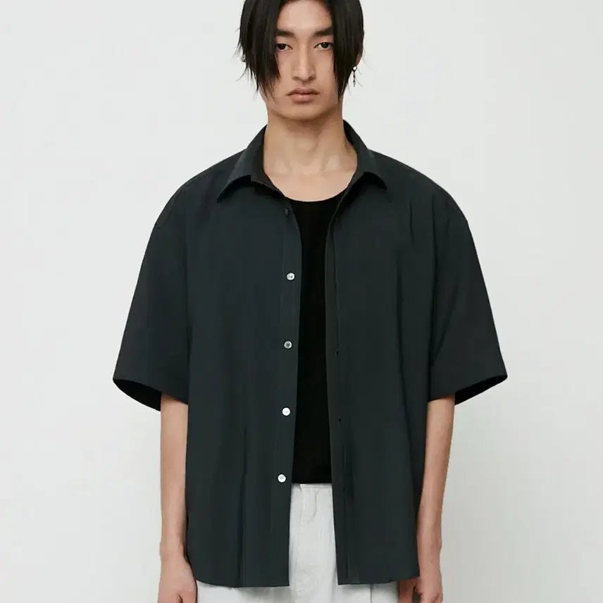 [BUNJANG] Elmood Bamboo Half Shirt Stone Grey / 엘무드 / 밤부 하프 셔츠 스톤그레이 / 44