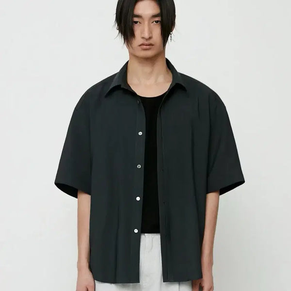 [BUNJANG] Elmood Bamboo Half Shirt Stone Grey / 엘무드 / 밤부 하프 셔츠 스톤그레이 / 44