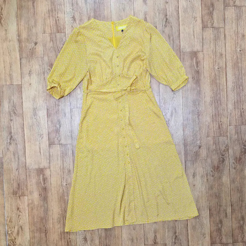 [BUNJANG] LOOKAST V-Neck Floral Pattern Dress Yellow / 룩캐스트(LOOKAST) V넥 원피스 55-66 새상품