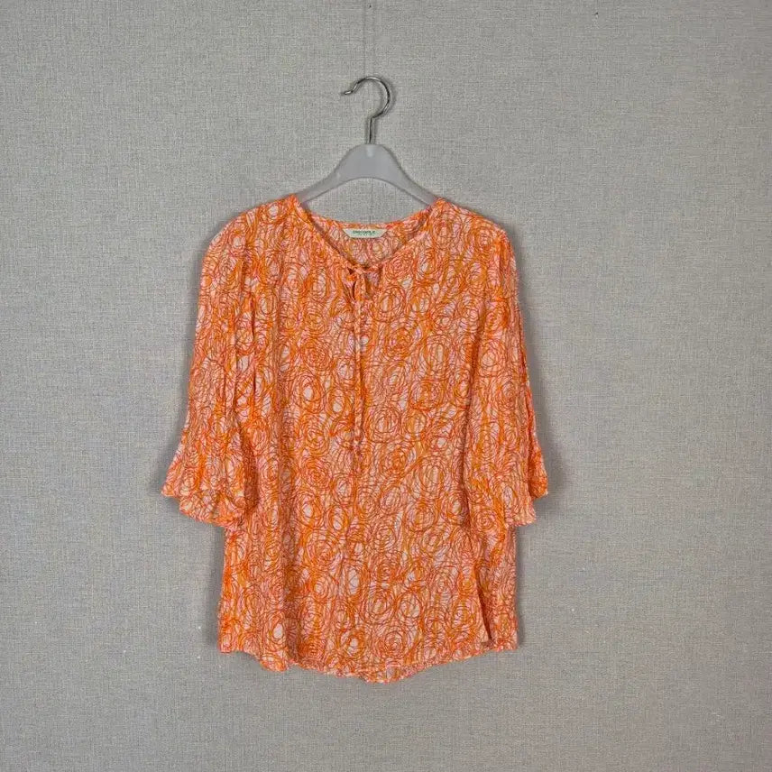 [BUNJANG] Crocodile Orange Pattern Blouse / (#95)크로커다일 오렌지 패턴 블라우스