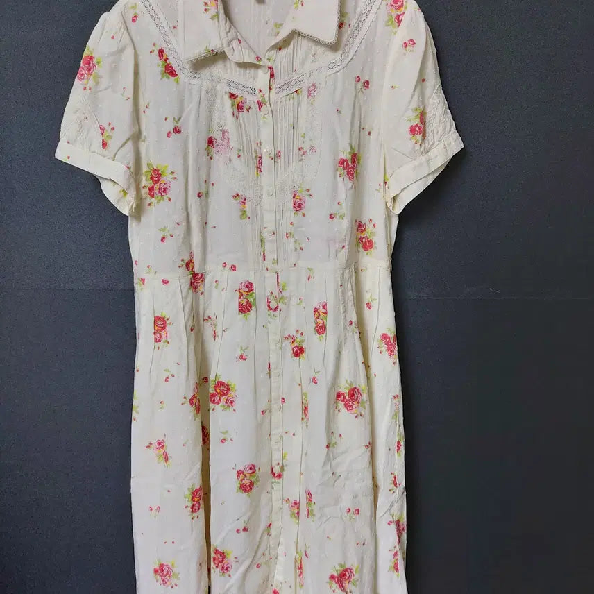 [BUNJANG] Crocodile Floral Print Shirt Dress White / 진짜만원 크로크다일 꽃무늬 셔츠원피스 77~88 화이트