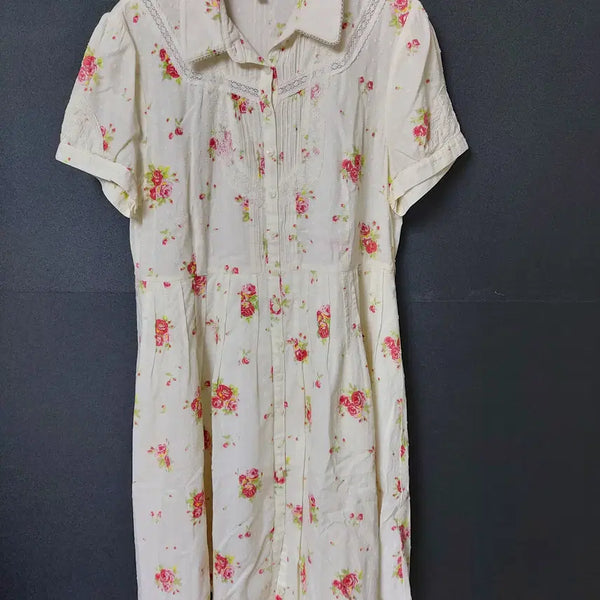 [BUNJANG] Crocodile Floral Print Shirt Dress White / 진짜만원 크로크다일 꽃무늬 셔츠원피스 77~88 화이트