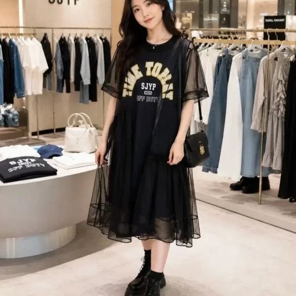 [BUNJANG] SJYP Sheer Short-Sleeve Dress Black / SJYP 시스루 반팔 원피스 블랙