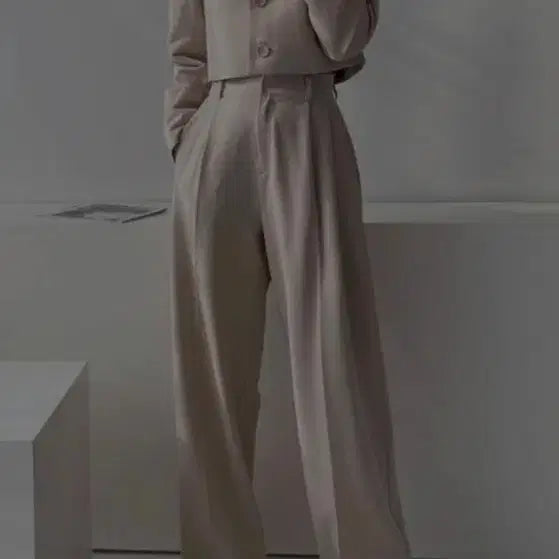 [BUNJANG] Chic Crop Jacket and Wide Slacks Set / 셋트