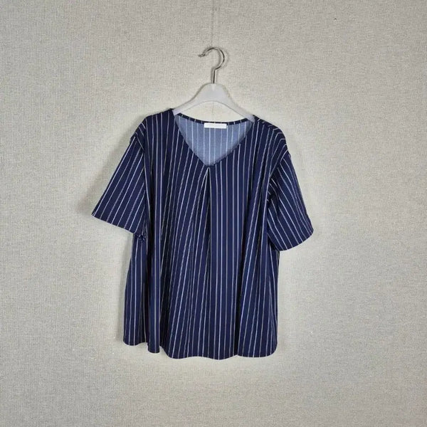 [BUNJANG] Navy Stripe V-Neck Blouse / (#88,99추천)빅사이즈 네이비 스트라이프 브이넥 블라우스