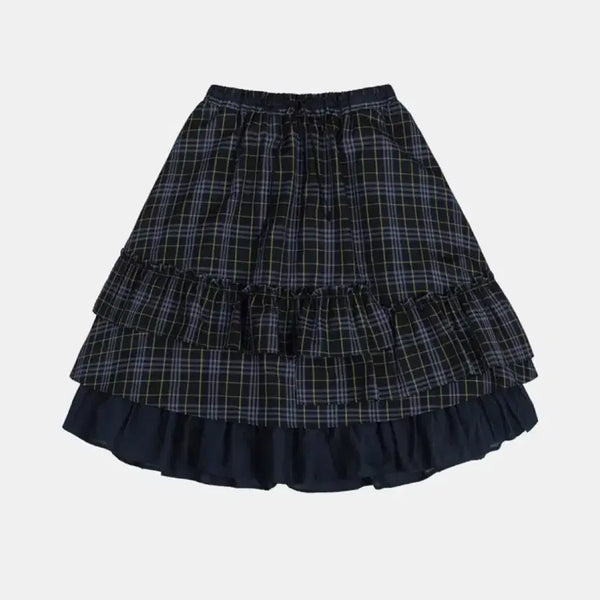 [BUNJANG] OHeSheo Check Frill Midi Skirt - Navy / 오헤시오 CHECK FRILL MIDI SKIRT, NAVY