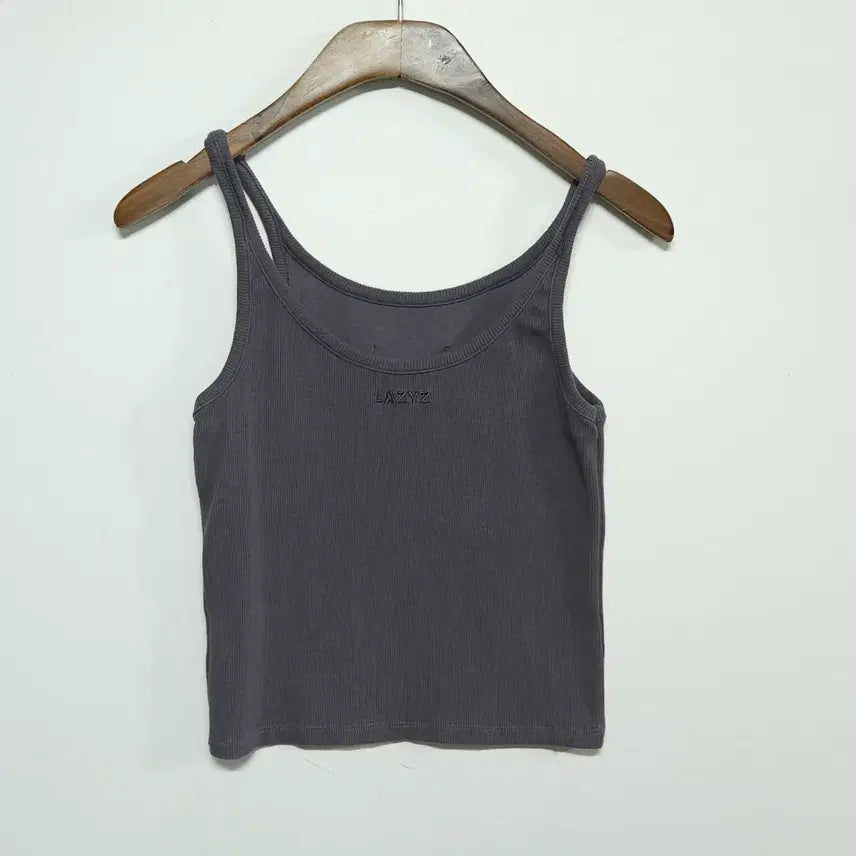 [BUNJANG] LAZYYZ Ribbed Logo Sleeveless Tank Top Charcoal / LAZYYZ 레이지지 골지 로고 슬리브리스 나시 차콜