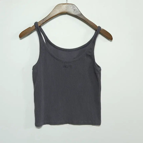 [BUNJANG] LAZYYZ Ribbed Logo Sleeveless Tank Top Charcoal / LAZYYZ 레이지지 골지 로고 슬리브리스 나시 차콜