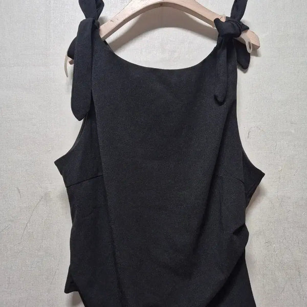 [BUNJANG] CIDER Black Ribbon Detail Spaghetti Strap Tank Top / CIDER 어깨 리본 스판나시(새상품)
