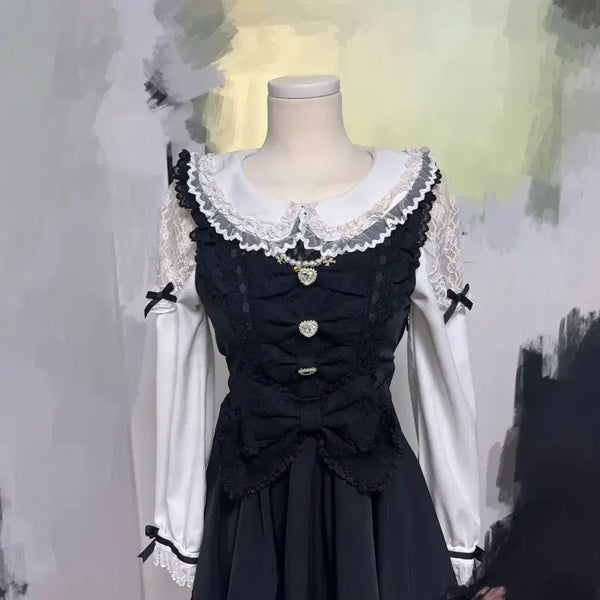 [BUNJANG] Lizlisa Triple Ribbon Setup Black / 리즈리사 트리플 리본 셋업 블랙