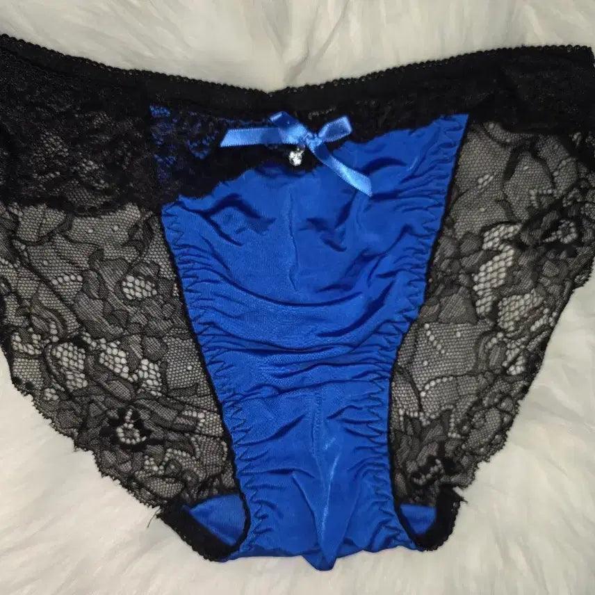 [BUNJANG] Satin Lace Lingerie Panties Blue/Black / 새틴 레이스 란제리 팬티 블루/블랙 중고