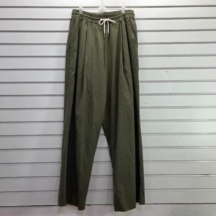 [BUNJANG] Unisex Cotton Linen Blend Cargo Pants - Khaki / 카키 면 린넨혼방 남여공용  슬랙스밴딩바지30/보물찾기천사